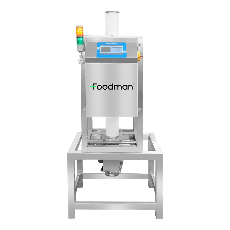 Foodman free-fall metal detector inspecting powder and granular products in vertical pipeline