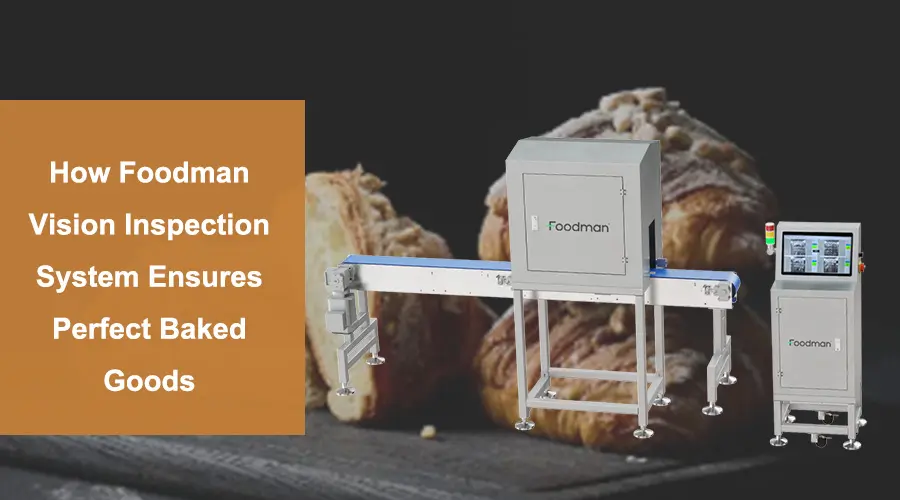 Foodman vision inspection system checking baked goods for color, shape, toppings, and defects