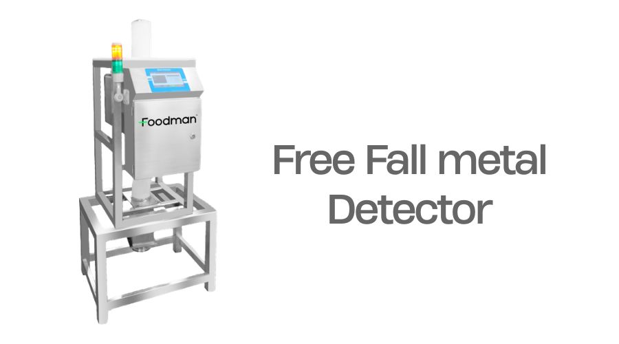 Free fall metal detector inspecting flour and bulk ingredients during baking production intake