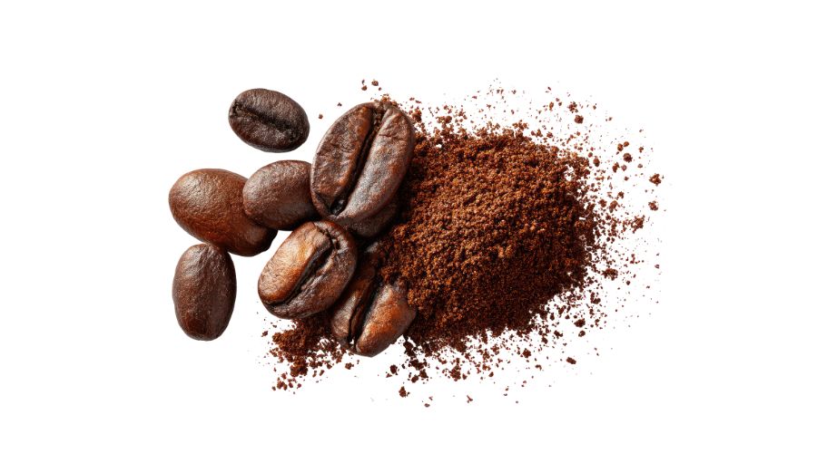 Bulk coffee beans and ground coffee moving through gravity-fed free fall metal detection system