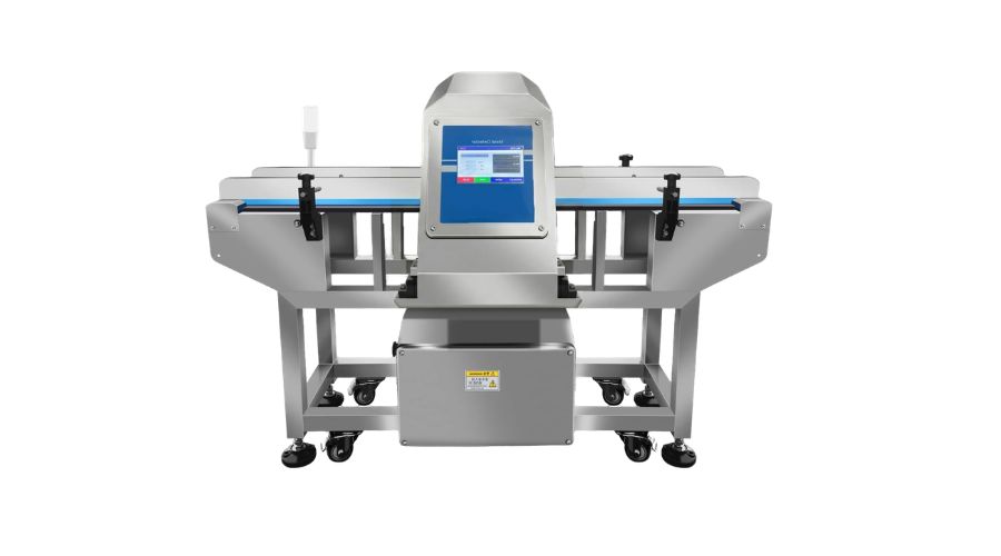 Industrial metal detector with conveyor and multi-frequency technology for pharmaceutical applications