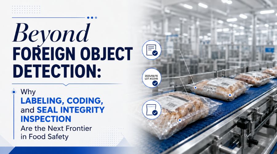 Food safety concept expanding from foreign object detection to labeling, coding, and seal integrity inspection