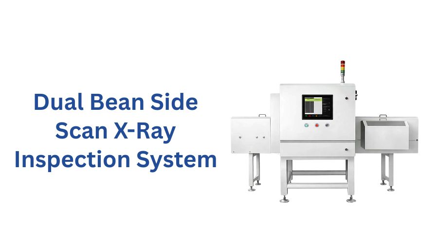 Industrial dual beam X-ray inspection system with two X-ray generators positioned at angles for side-scanning of bottles and cans