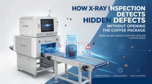 Foodman X-ray inspection system scanning sealed coffee packages for hidden foreign matter