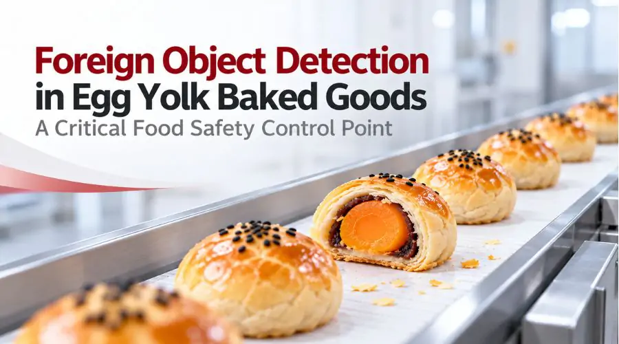 Foodman inspection systems detecting foreign objects in egg yolk baked goods on a production line