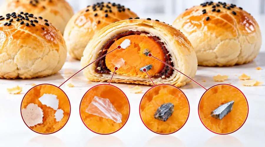 Egg yolk containing shell fragments and other foreign objects during baked goods production