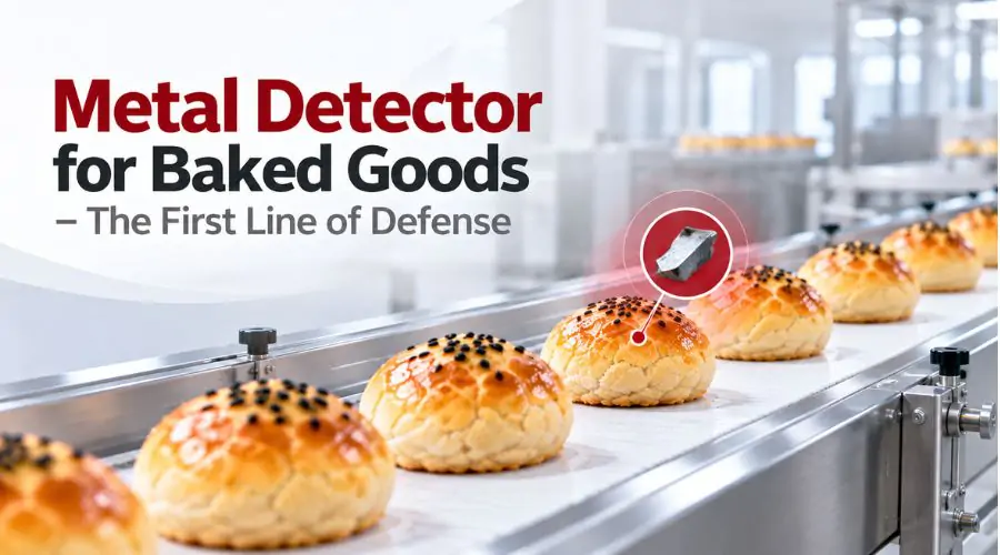 Foodman metal detector inspecting baked goods as the first line of defense against metal contamination