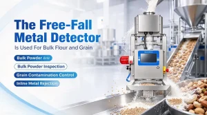 Foodman metal detector inspecting flour and grain products for metal contamination on production line