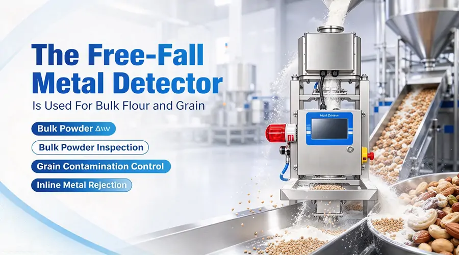 Foodman metal detector inspecting flour and grain products for metal contamination on production line