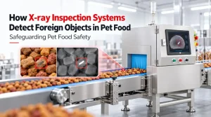 Foodman X-ray inspection system scanning pet food products for foreign objects on a production line